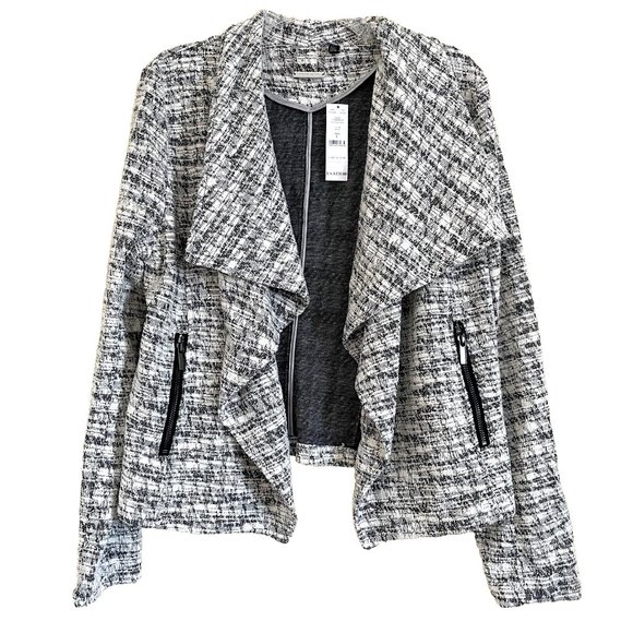 WHBM White House Black Market Boucle Knit Draped Open Front Jacket Blazer Large - Picture 3 of 11